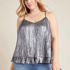 Anthropologie Amelie Beaded Cami Gray Size 14